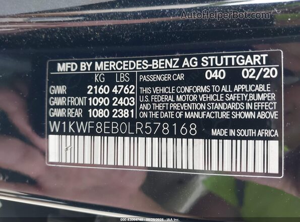 W1KWF8EB0LR578168 2020 MERCEDES-BENZ C-CLASS Black ძრავის განყოფილების ხედი
