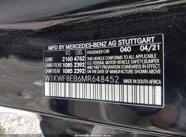 W1KWF8EB6MR648452 2021 MERCEDES-BENZ C-CLASS Черный 