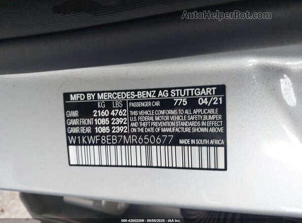 W1KWF8EB7MR650677 2021 MERCEDES-BENZ C Серебряный Вид подкапотного пространства