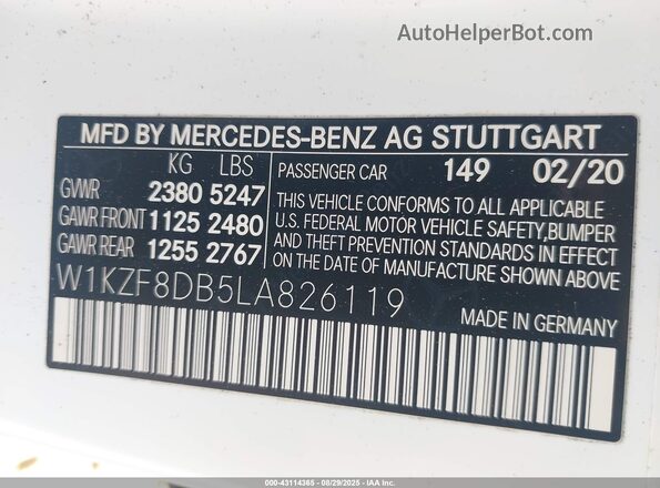 W1KZF8DB5LA826119 2020 MERCEDES-BENZ E-CLASS White Շարժիչի բաժամունքի տեսք