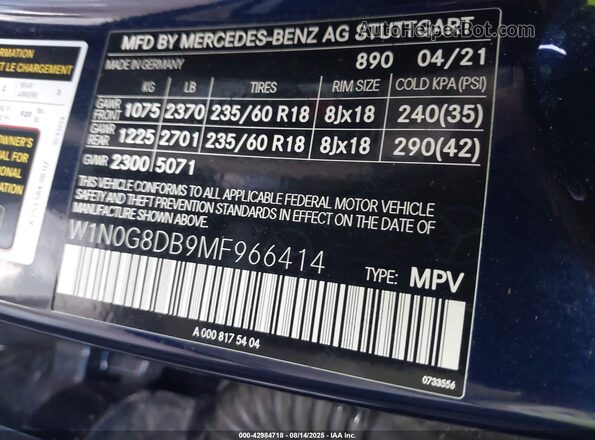 W1N0G8DB9MF966414 2021 MERCEDES-BENZ GLC 300 Blue 