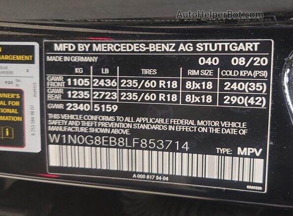 W1N0G8EB8LF853714 2020 MERCEDES-BENZ GLC-CLASS Black ხელსაწყოთა პანელის ხედი