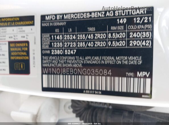W1N0J8EB0NG035084 2022 MERCEDES-BENZ GLC 300 White 