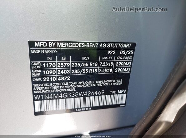 W1N4M4GB3SW426469 2025 MERCEDES-BENZ GLB-CLASS Gray Vista del compartimento del motor