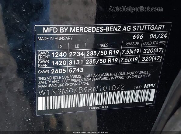 W1N9M0KB9RN101072 2024 MERCEDES-BENZ EQB 300 SUV Черный Вид подкапотного пространства