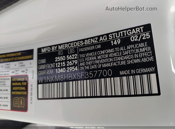 W1NKM8HBXSF357700 2025 MERCEDES-BENZ AMG GLC 43 White Շարժիչի բաժամունքի տեսք