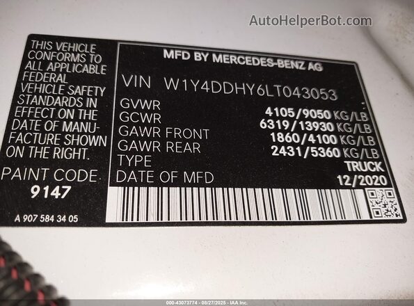 W1Y4DDHY6LT043053 2020 MERCEDES-BENZ SPRINTER Белый Вид подкапотного пространства