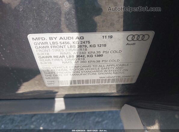 WA1ANAFY8L2046610 2020 AUDI Q5 Black ძრავის განყოფილების ხედი