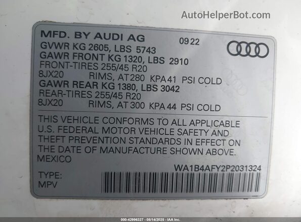 WA1B4AFY2P2031324 2023 AUDI SQ5 White Vista del compartimento del motor