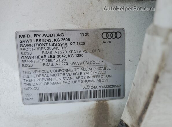 WA1C4AFY4M2026562 2021 AUDI SQ5 White VIN sticker view
