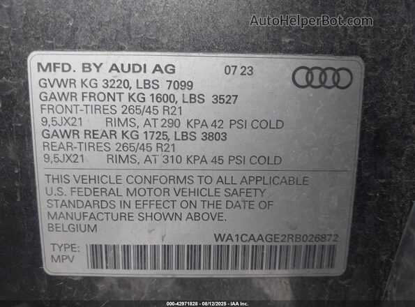 WA1CAAGE2RB026872 2024 AUDI Q8 E-TRON Gray Вид підкапотного простору