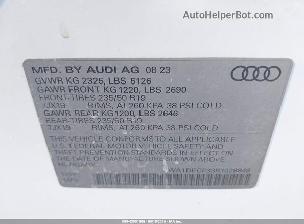 WA1DECF33R1028849 2024 AUDI Q3 White Շարժիչի բաժամունքի տեսք