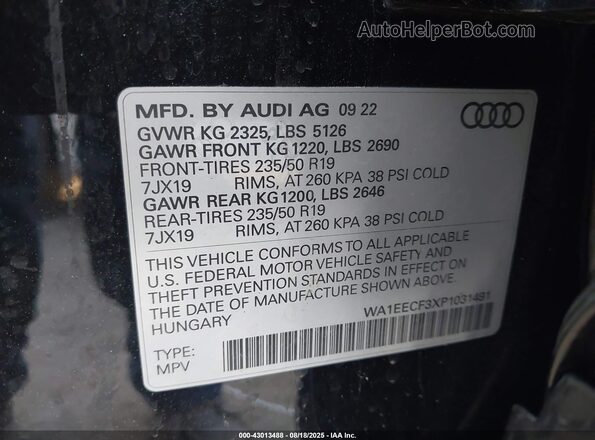 WA1EECF3XP1031491 2023 AUDI Q3 Black Engine compartment view