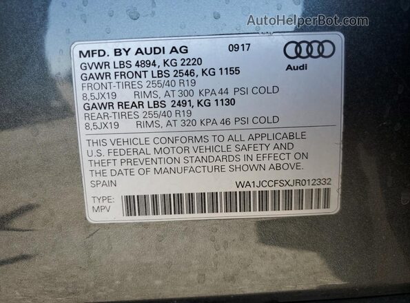 WA1JCCFSXJR012332 2018 AUDI Q3 Gray 