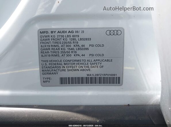 WA1L2BFZ1RP016991 2024 AUDI Q4 Белый Вид подкапотного пространства