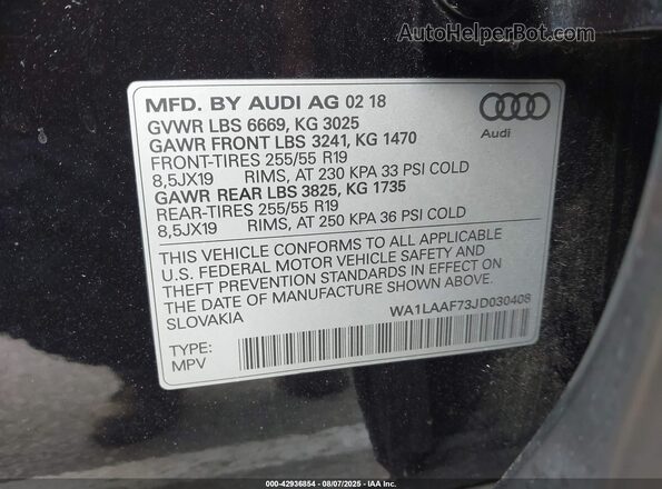 WA1LAAF73JD030408 2018 AUDI Q7 Black 