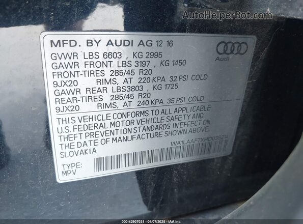 WA1LAAF7XHD039214 2017 AUDI Q7 Blue Widok komory silnika
