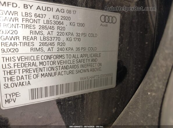 WA1LHAF72JD006693 2018 AUDI Q7 Black 