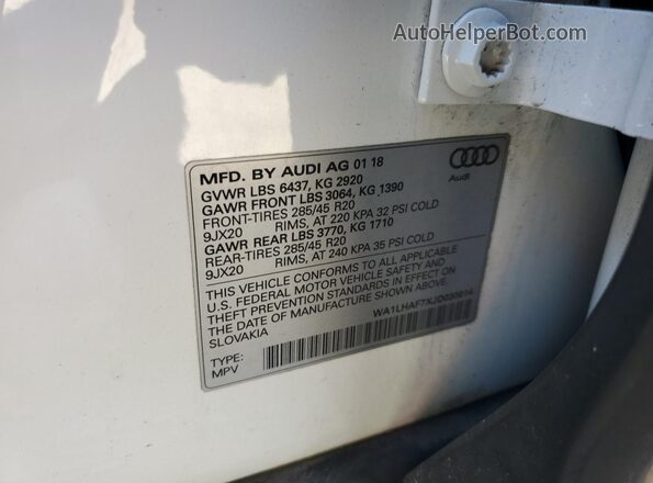 WA1LHAF7XJD030014 2018 AUDI Q7 White 