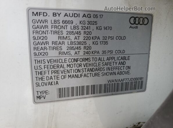 WA1VAAF77JD000191 2018 AUDI Q7 White 
