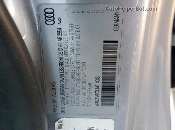 WAU2FAFCXJN014083 2018 AUDI S7 Серебряный Вид подкапотного пространства