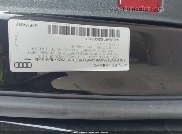 WAUABAF48MA035137 2021 AUDI OTHER Black Շարժիչի բաժամունքի տեսք