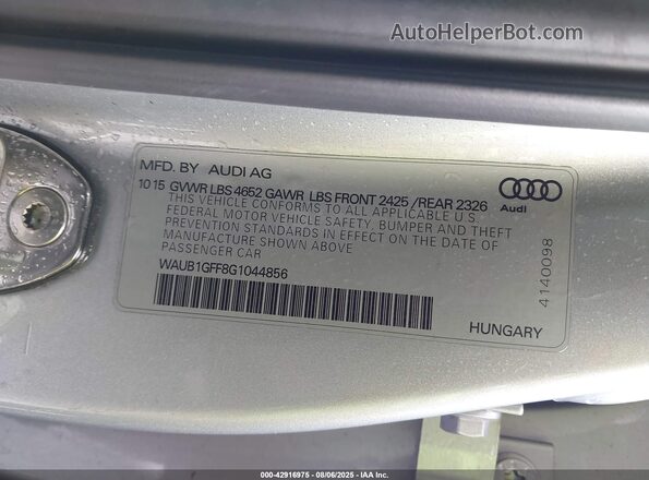 WAUB1GFF8G1044856 2016 AUDI S3 Серебряный Вид подкапотного пространства