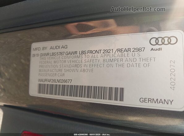 WAUFFAF26LN026677 2020 AUDI S6 Gray Vista del compartimento del motor
