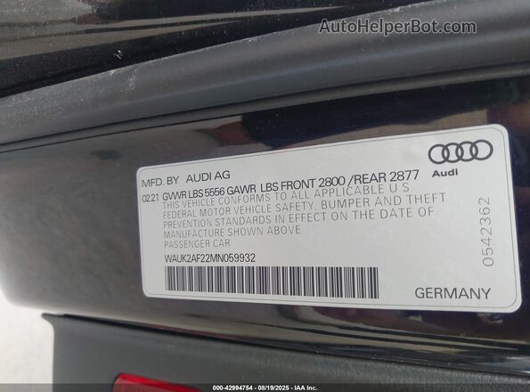 WAUK2AF22MN059932 2021 AUDI OTHER Black Trasero izquierdo