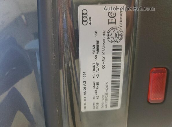 WAUV2BF22SN020077 2025 AUDI OTHER Gray Вид наклейки з VIN-кодом