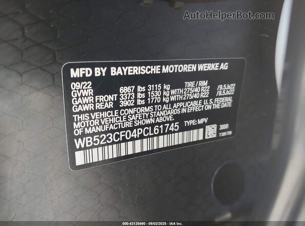 WB523CF04PCL61745 2023 BMW IX White Շարժիչի բաժամունքի տեսք