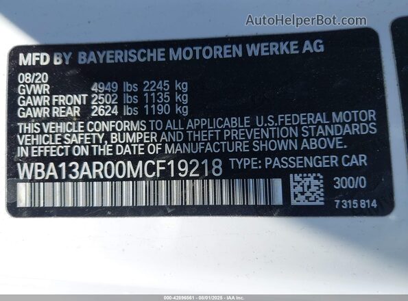 WBA13AR00MCF19218 2021 BMW M4 White 