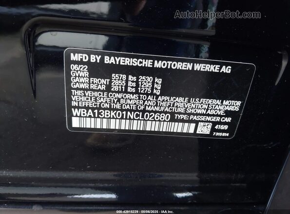 WBA13BK01NCL02680 2022 BMW M5 Black 