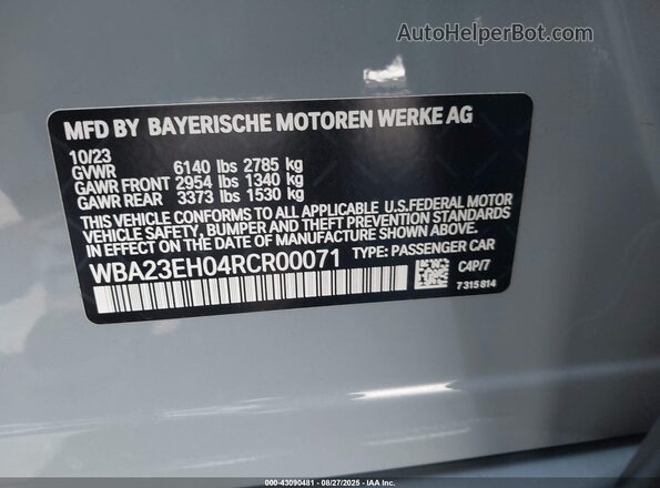 WBA23EH04RCR00071 2024 BMW 7 SERIES Gray 