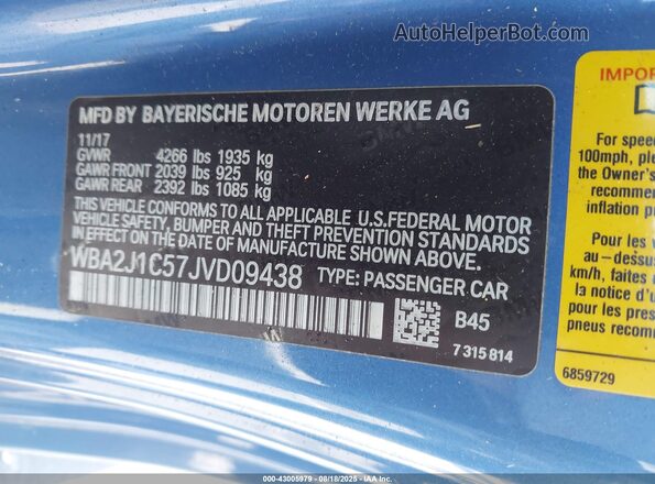 WBA2J1C57JVD09438 2018 BMW 2 SERIES Blue Շարժիչի բաժամունքի տեսք