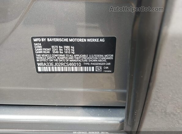 WBA33EJ02RCS46010 2024 BMW 7 SERIES Gray 