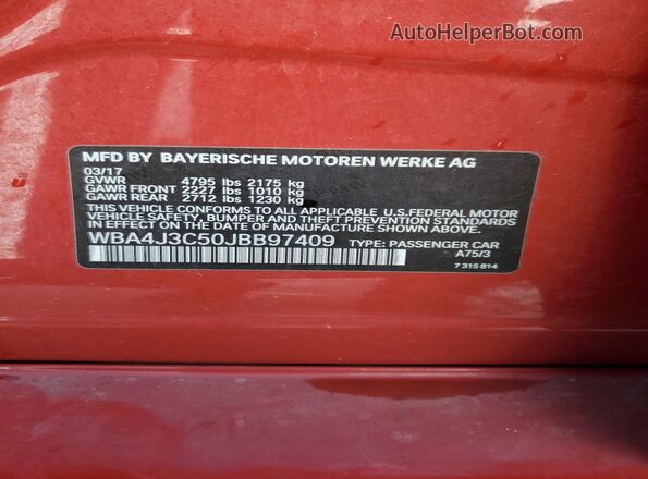 WBA4J3C50JBB97409 2018 BMW OTHER Red 