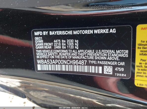 WBA53AP00NCH96487 2022 BMW 4 SERIES Black ძრავის განყოფილების ხედი