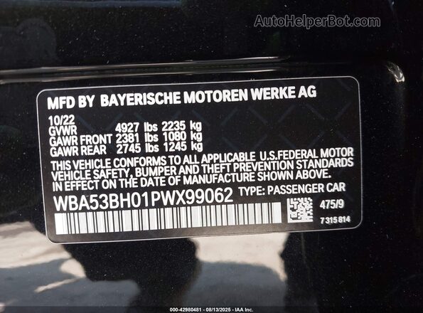 WBA53BH01PWX99062 2023 BMW 5 SERIES Black Вид підкапотного простору