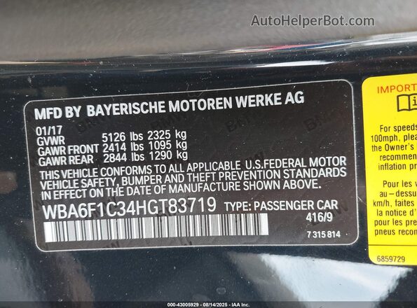 WBA6F1C34HGT83719 2017 BMW 6 SERIES Black ძრავის განყოფილების ხედი