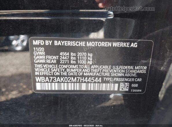 WBA73AK02M7H44544 2021 BMW 7 SERIES Black Շարժիչի բաժամունքի տեսք