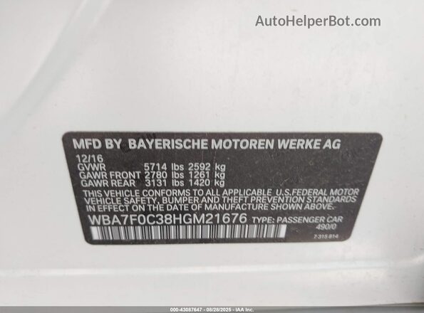 WBA7F0C38HGM21676 2017 BMW 7 SERIES White Շարժիչի բաժամունքի տեսք