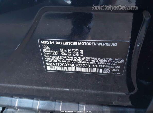 WBA7T2C07MCF72720 2021 BMW 7 SERIES Black Вид підкапотного простору