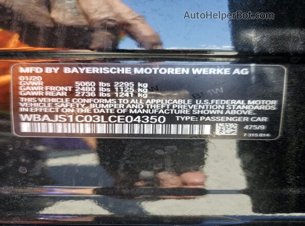 WBAJS1C03LCE04350 2020 BMW 5 SERIES Black Vista del compartimento del motor