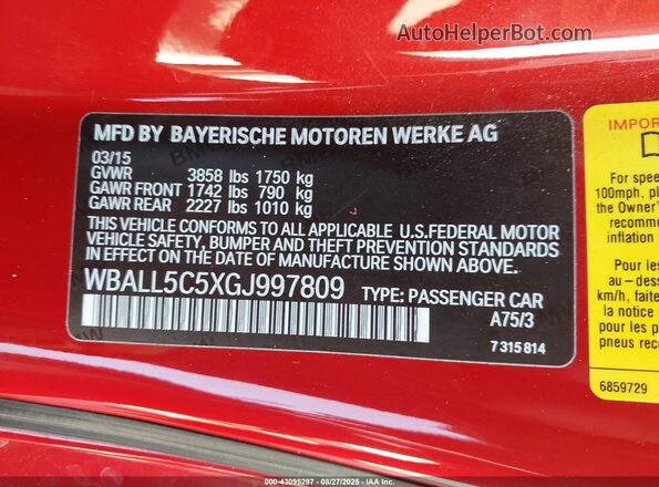 WBALL5C5XGJ997809 2016 BMW Z4 Red Շարժիչի բաժամունքի տեսք