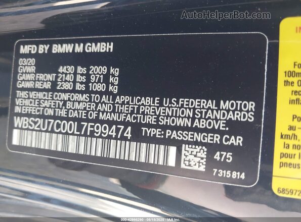 WBS2U7C00L7F99474 2020 BMW M2 Black 