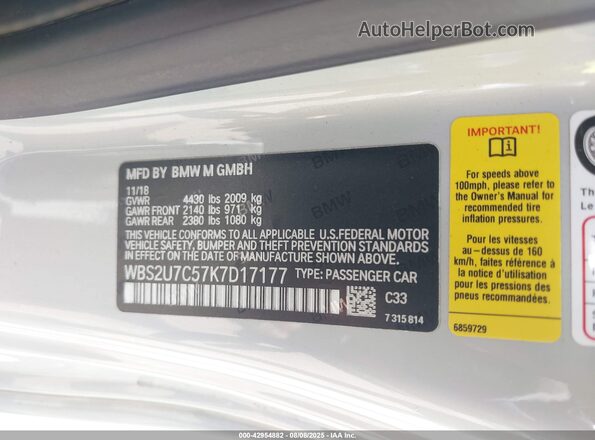 WBS2U7C57K7D17177 2019 BMW M2 Gray 