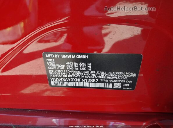 WBS43AY0XNFN12882 2022 BMW M3 Red Вид підкапотного простору