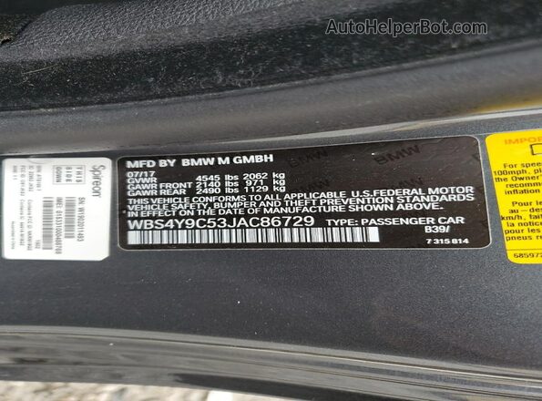WBS4Y9C53JAC86729 2018 BMW M4 Gray Вид наклейки з VIN-кодом