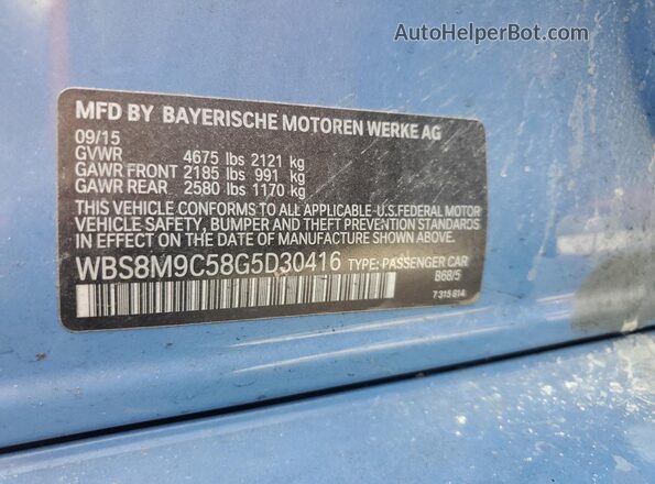 WBS8M9C58G5D30416 2016 BMW M3 Blue Vista del compartimento del motor